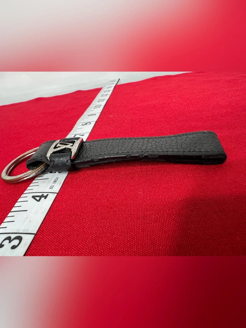 Louis Vuitton Keychain Black Leather Keyring with Hardware